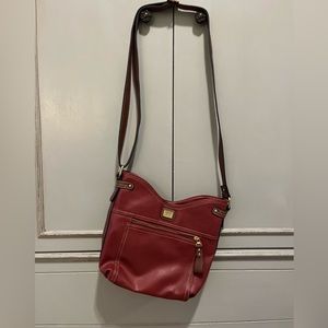 box maroon cross-body purse.